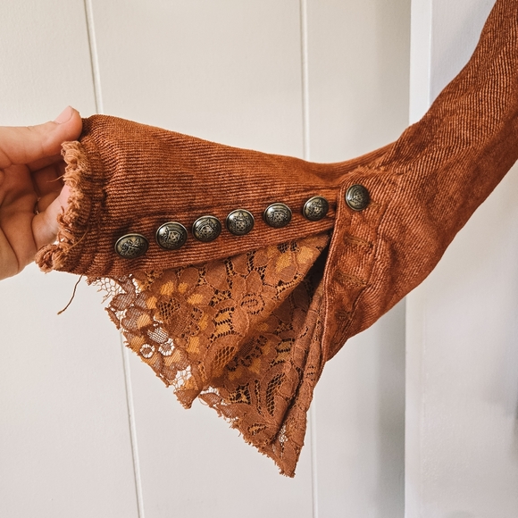 Free People Flared Sleeve Blazer Jacket with Lace, Tobacco Brown Size Medium - Picture 3 of 12